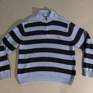 Chaps Long Sleeve Pullover Shirt Quarter Zip‎ Blue Size XL Striped